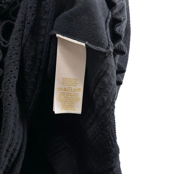 Kate Spade New York Black Knit Fit & Flare Dress Ruffle Neck Long Sleeve Size M - Picture 9 of 10